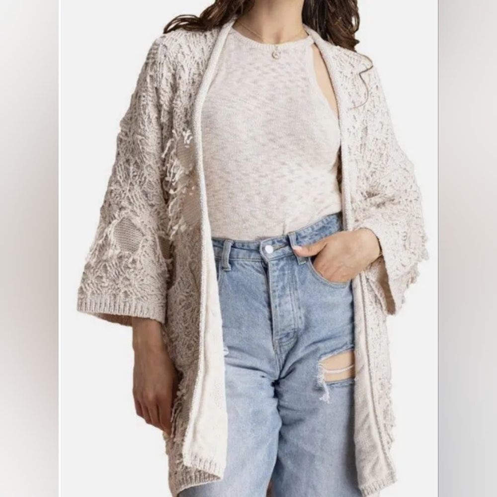 Anthropologie Akemi+Kin Ivory Cream Loop Knit Open Cardigan Sweater ONE SIZE